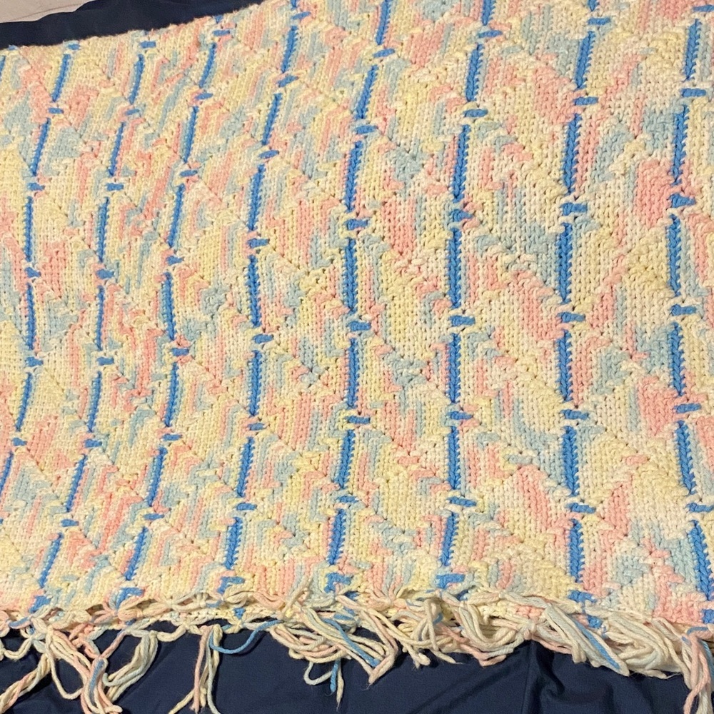 Pastel Knitted Blanket with Fringe
